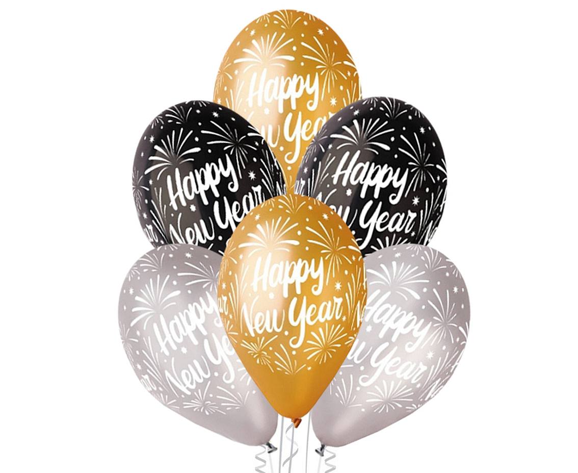 Neujahr Happy New Year Latex Luftballons Gold Silber Schwarz 6 Stück 30cm