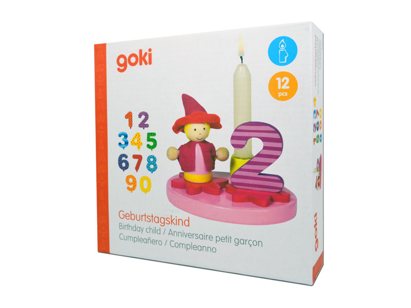Holzaufsteller mit Zahlen und Kerzen rosa Goki