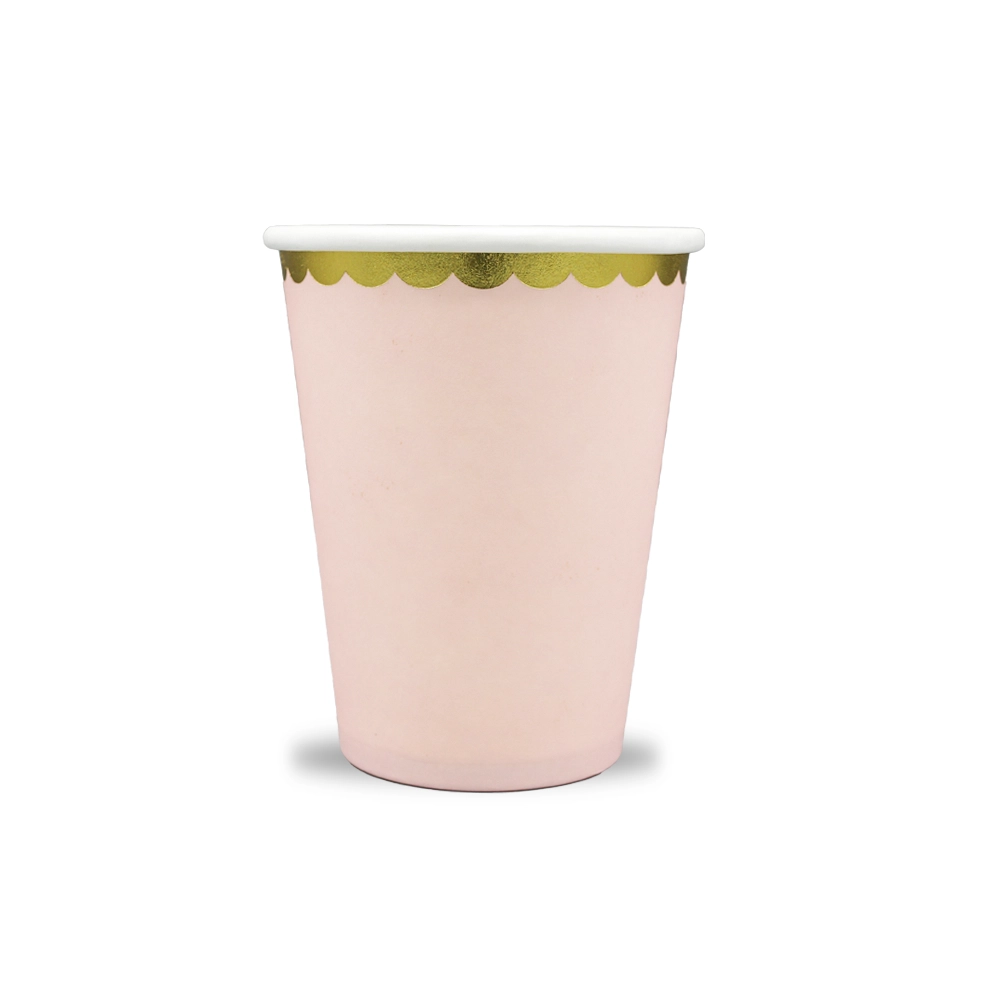 Partybecher rosa mit Goldrand, 6er, 220ml