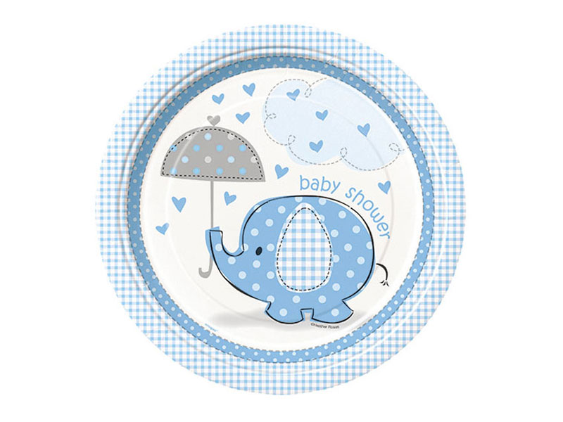 Pappteller Babyparty Elefant blau Partyteller