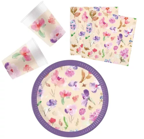 Blume Watercolor Flowers, Party-Set 36-tlg. mit 23 cm Teller