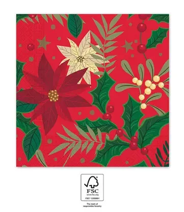 Party Servietten 33 x 33 cm 20 Stück "Weihnachten" Holly Poinsettia