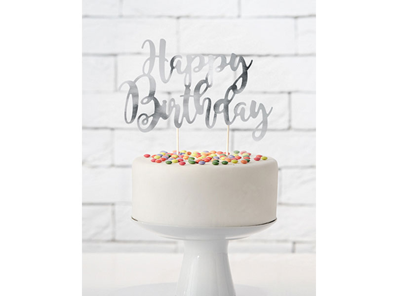 Cake Topper Happy Birthday silber Tortendeko Geburtstag