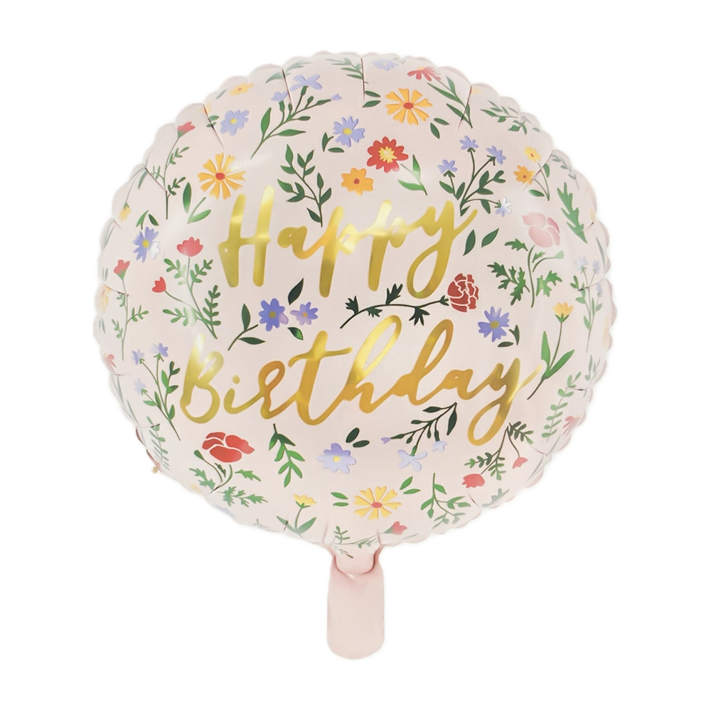 Happy Birthday Folienballon mit Blumenmuster, Ø 35cm